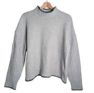 Joie Mock Neck Edge Stich Knit Sweater Pullover Size XL Light Grey Cozy Soft